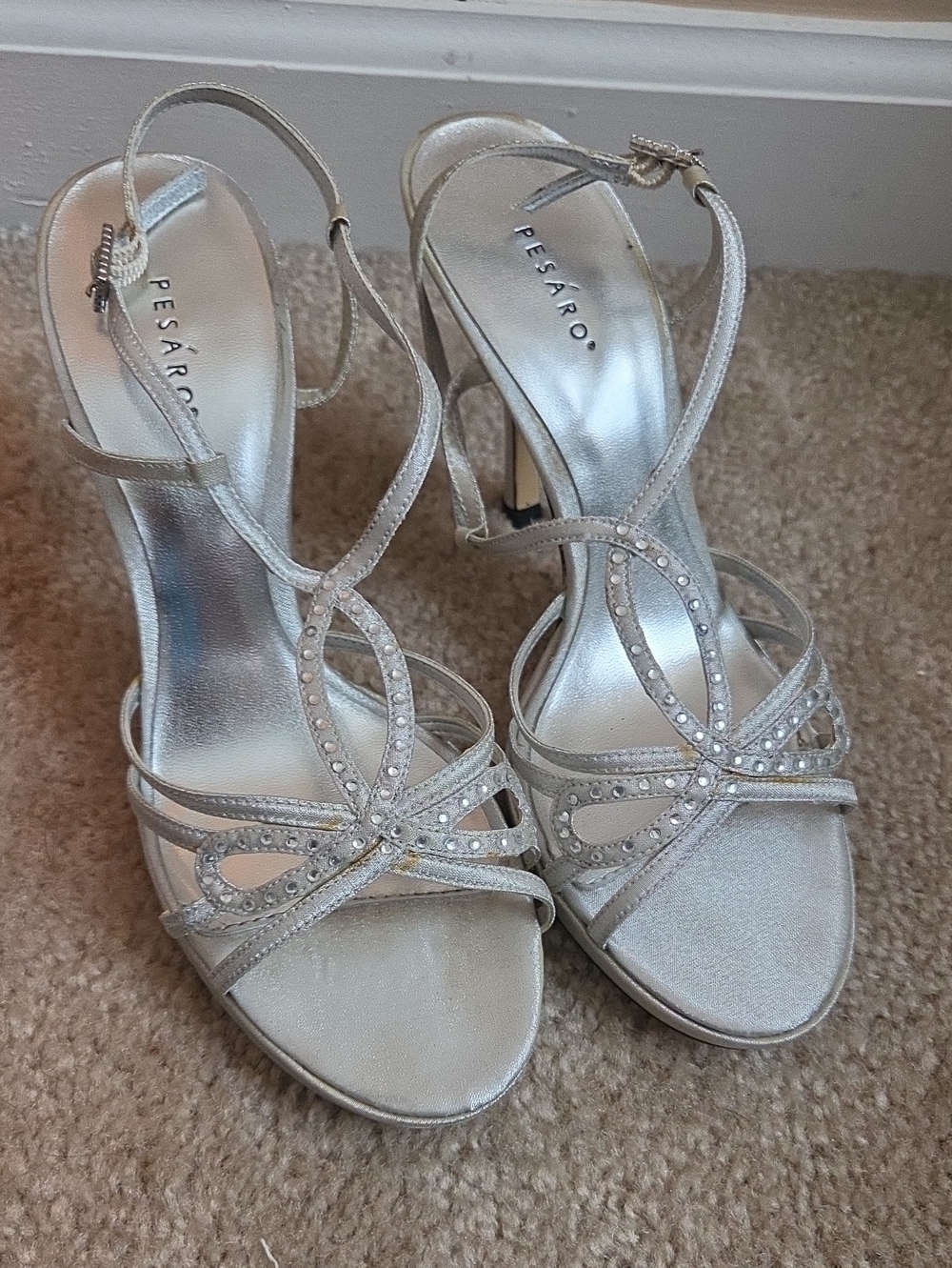 Pesaro Silver Crystal-Strap High Heels